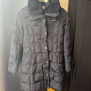 Michael Kors Women's Black Quilted Coat with Fur Collar